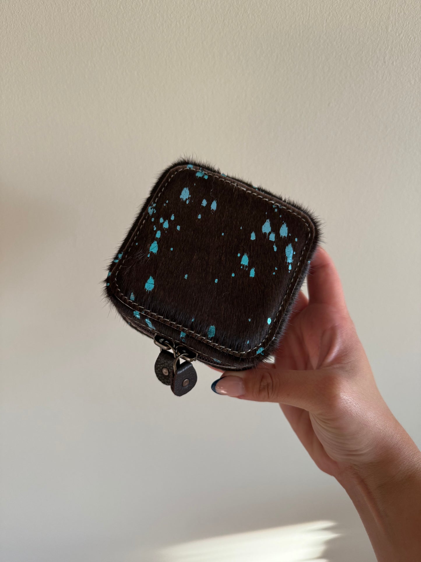 Brown + Turquoise Cowhide Jewelry Box