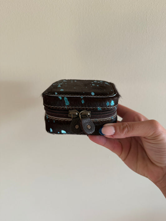 Brown + Turquoise Cowhide Jewelry Box