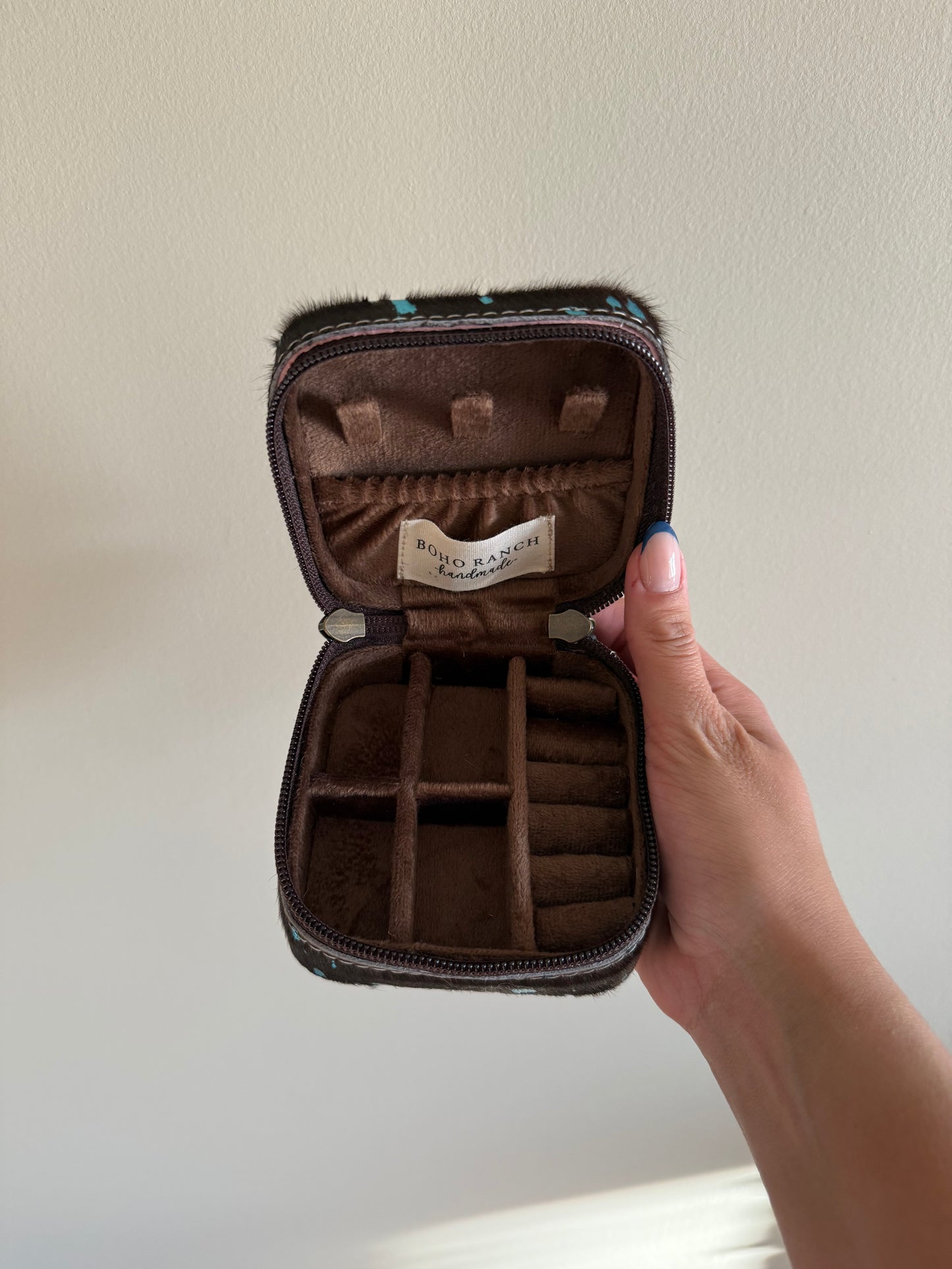 Brown + Turquoise Cowhide Jewelry Box